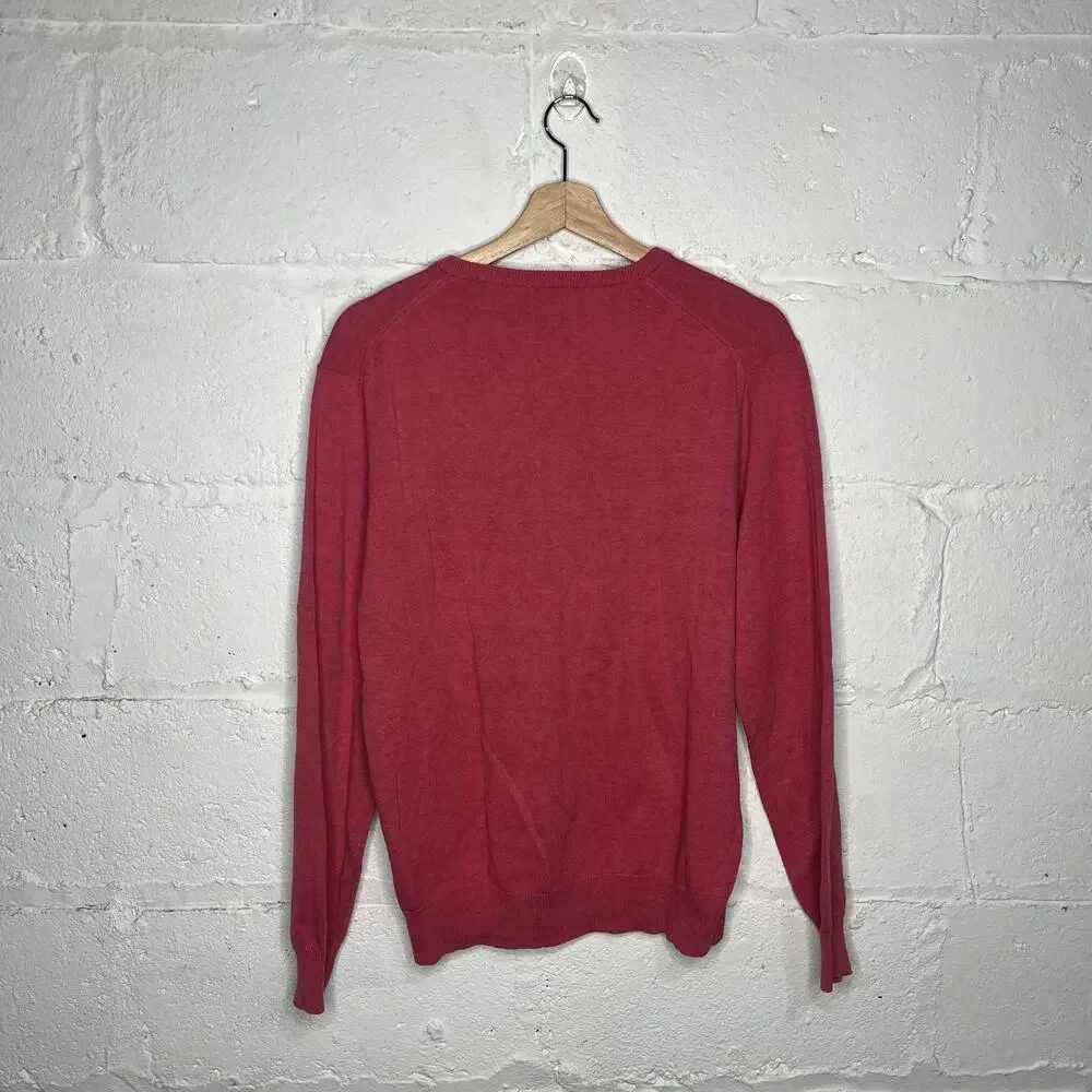 J. Crew Men's Salmon Pink‎ Cotton V-Neck Long Sleeve Sweater Size Medium